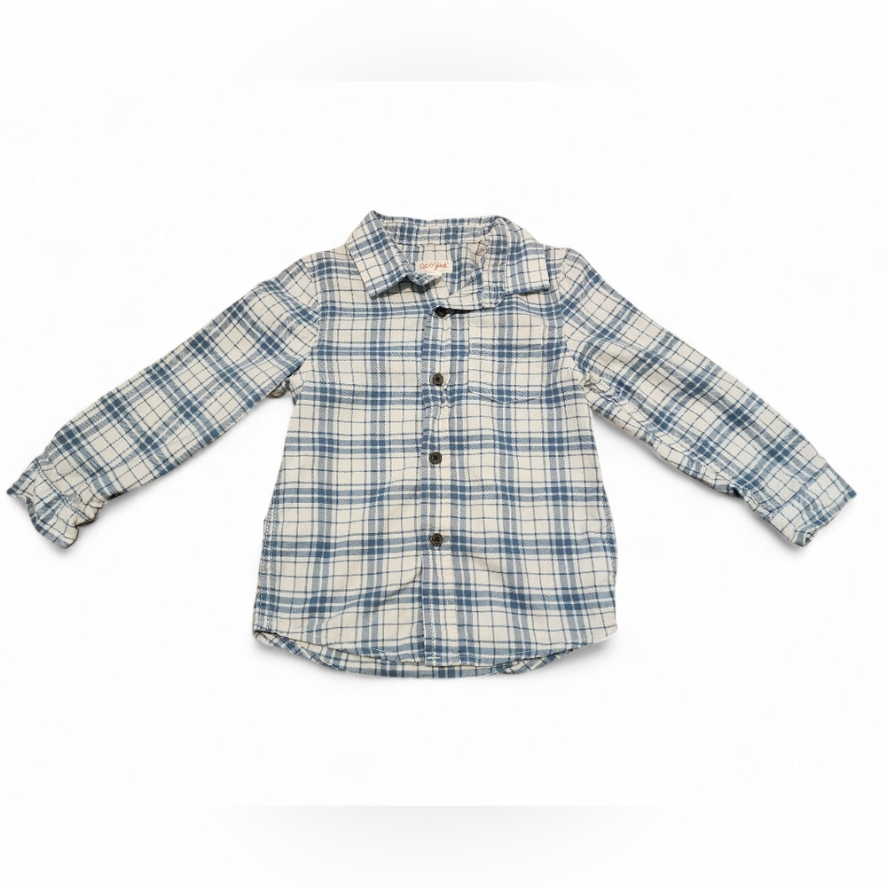 Cat & Jack Boys Blue/White Flannel Plaid Button Down Shirt - Size 4T